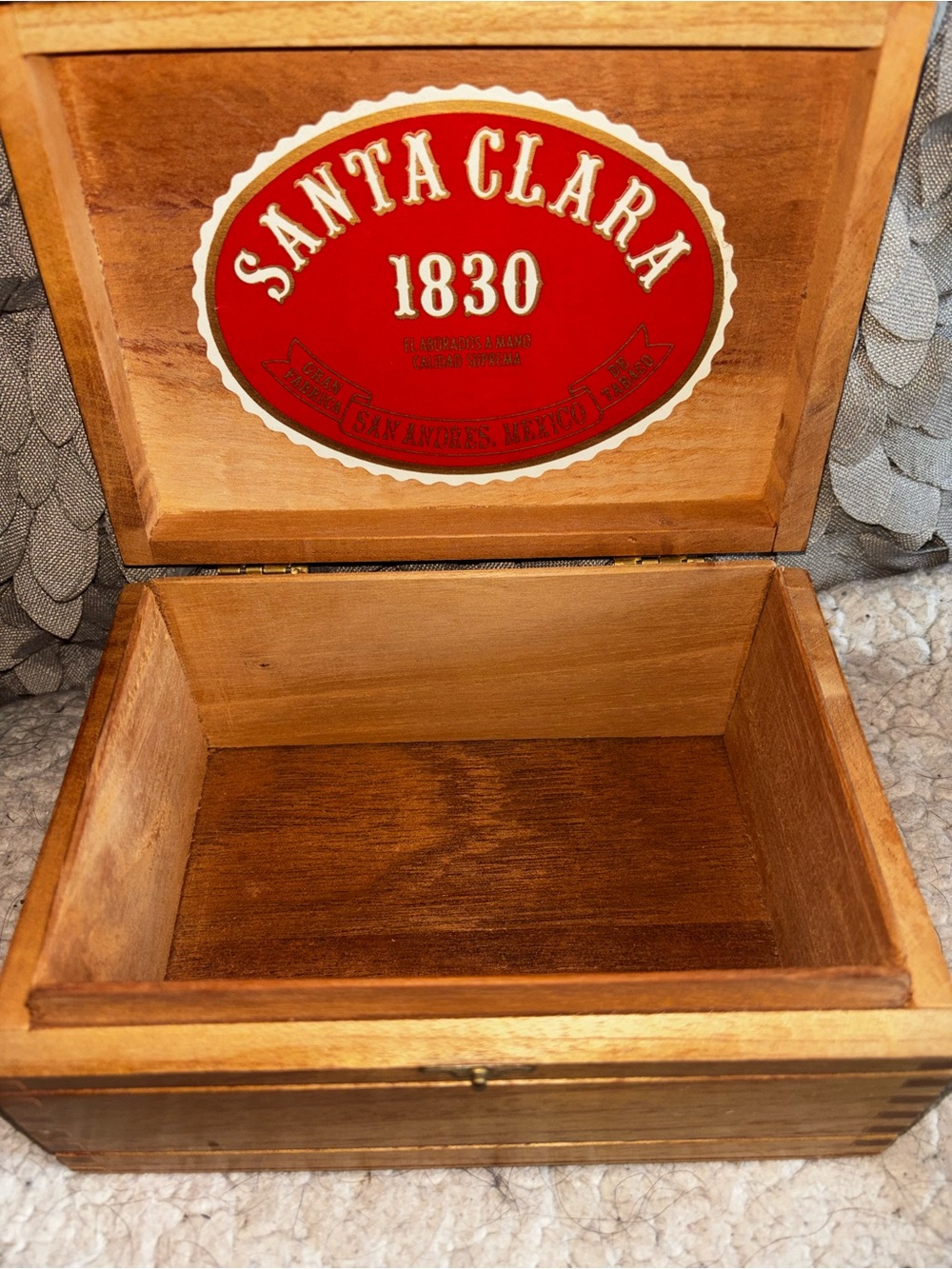 Vintage Santa Clara 1830 Wooden Cigar Box San Andres Mexico Humidor Decor
